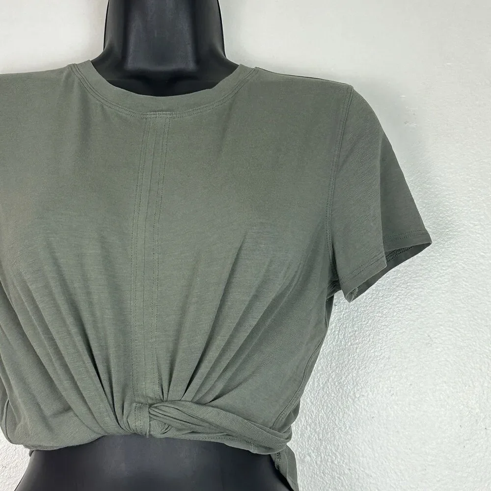 Lululemon Time to Restore Short Sleeve Crop top Grey Sage t 4/6 Pima Cotton Tie